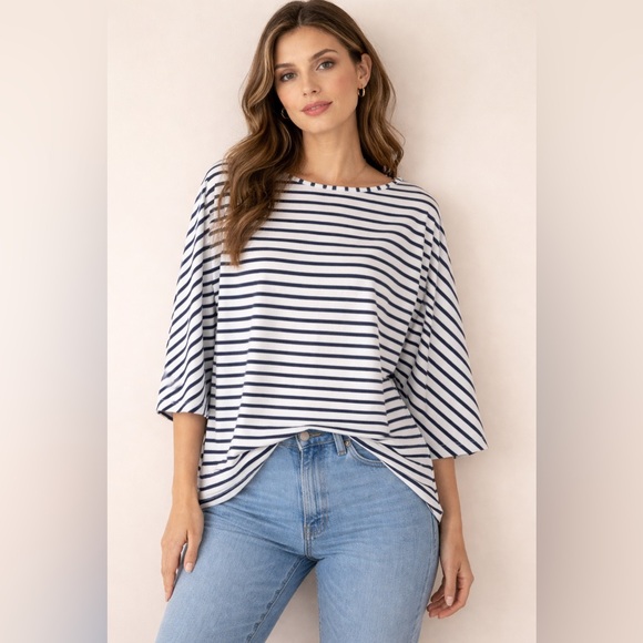 Cabana Life Tops - EUC Cabana Life UPF 50+ Navy & White Striped Dolman Sleeve Rashguard Top, Large